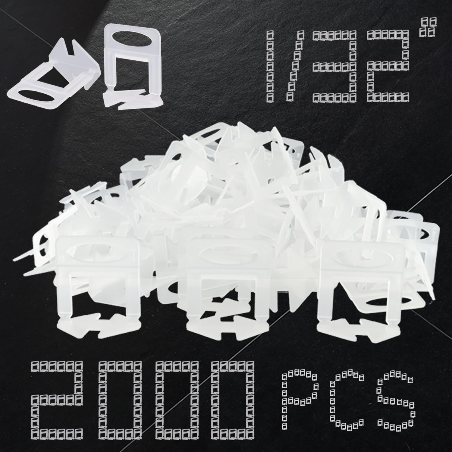 QXTXYZ tile leveling clips close-up showing 2000 spacers for precise tiling
