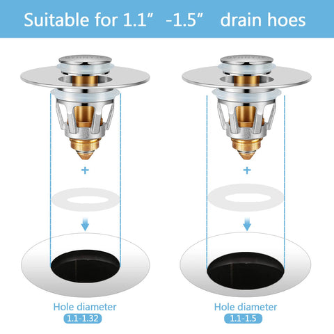 QYHNYJF 2-in-1 stopper and strainer close-up highlights built-in hair basket.