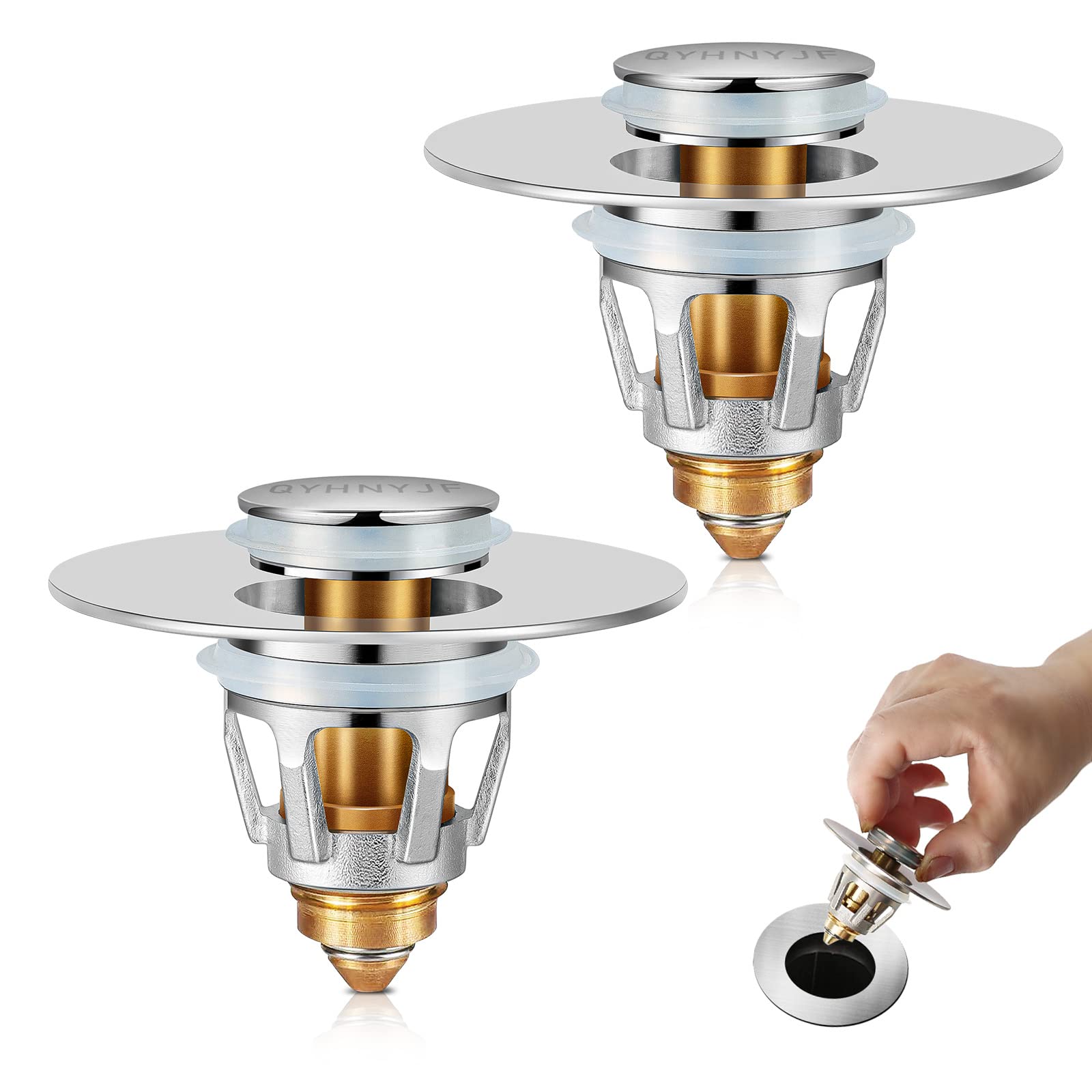 QYHNYJF sink stopper unboxed, compact design fits standard drains.