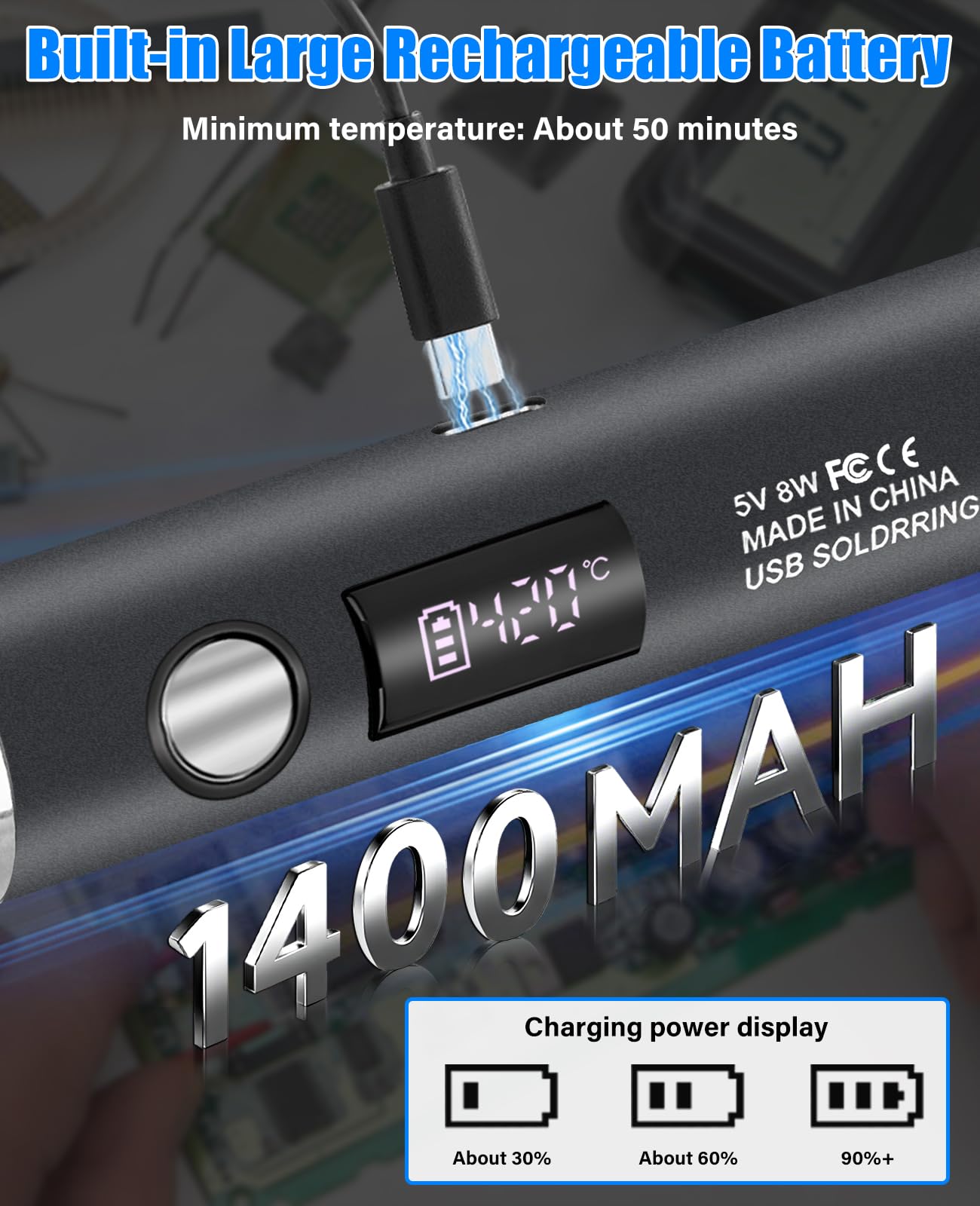 Qyvorae cordless soldering iron kit with LCD display for precise temperature control