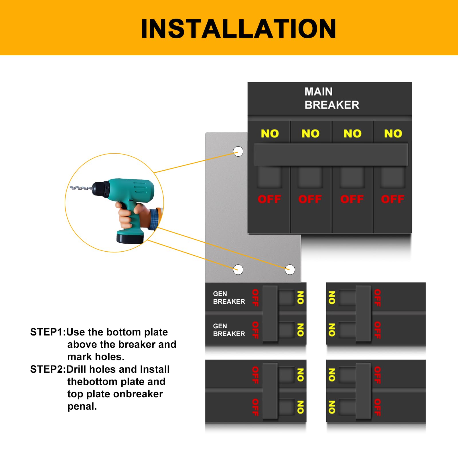 Spacing reference for 1 1/4 inch between main and generator breakers