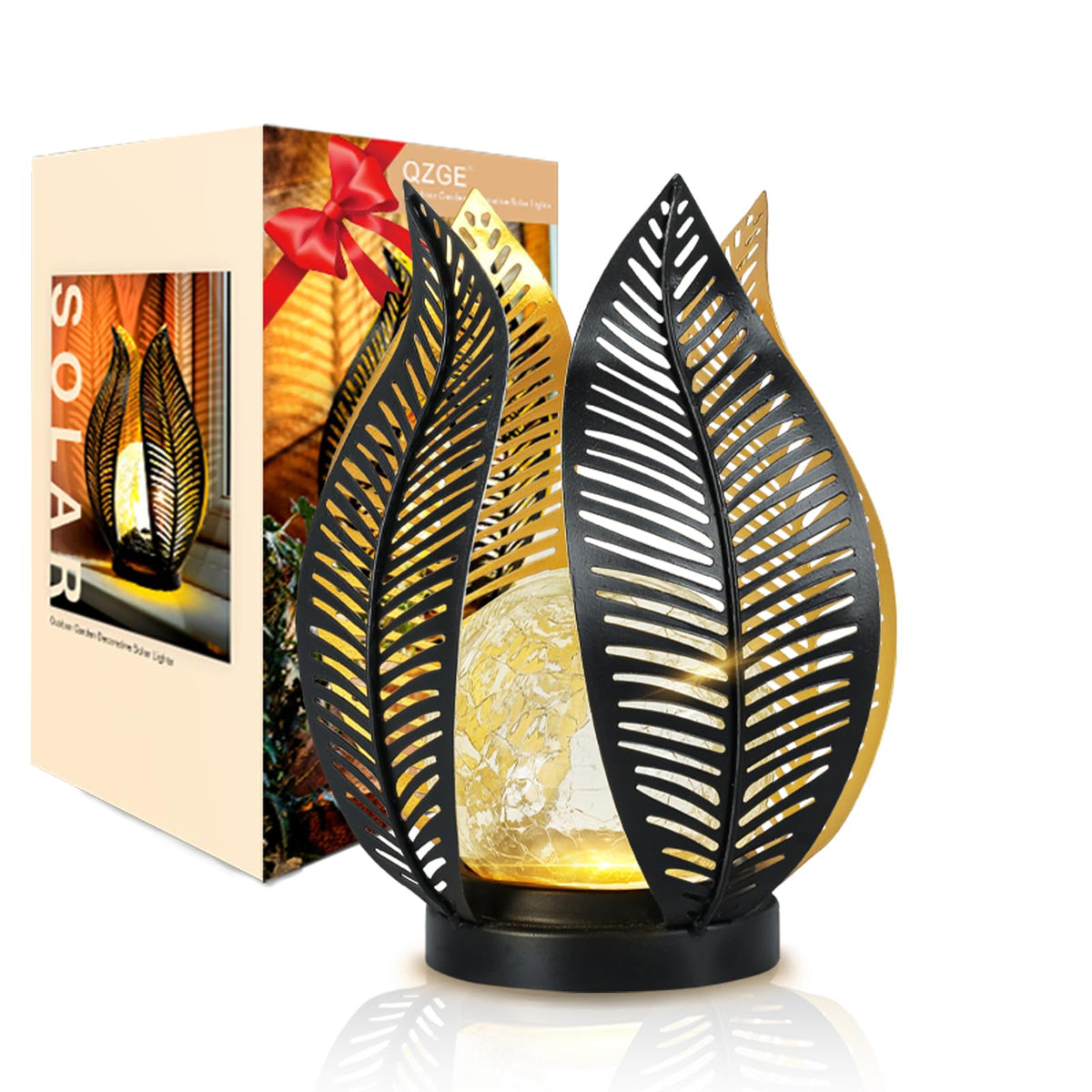 QZGE crackle globe glass solar light adds ambient warm glow to outdoor spaces.
