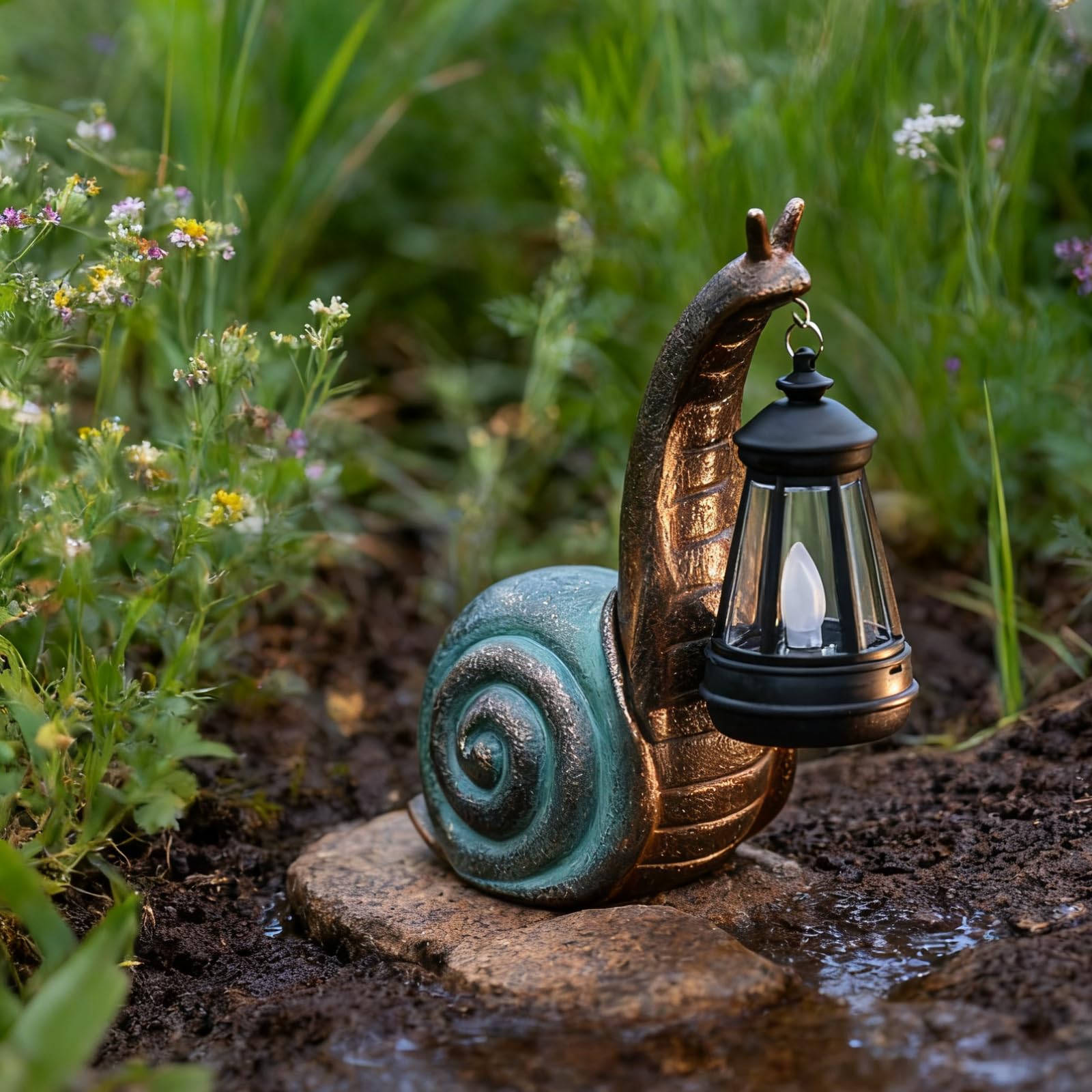 QZJDDZSW night-light snail brightens patios with automatic sunset glow