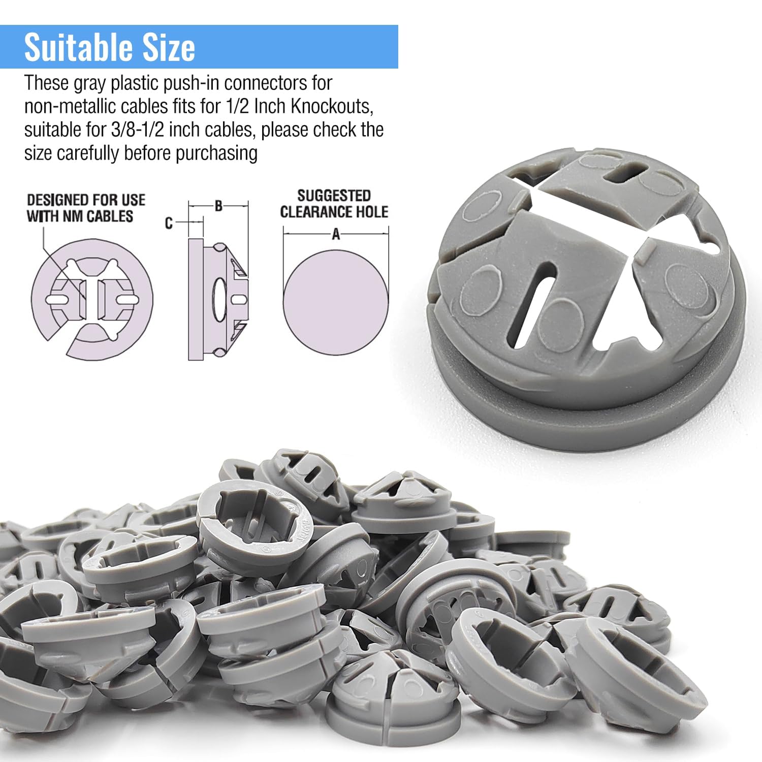 QZQUFJ half-inch hole connectors fit 3/8–1/2 inch cables securely.