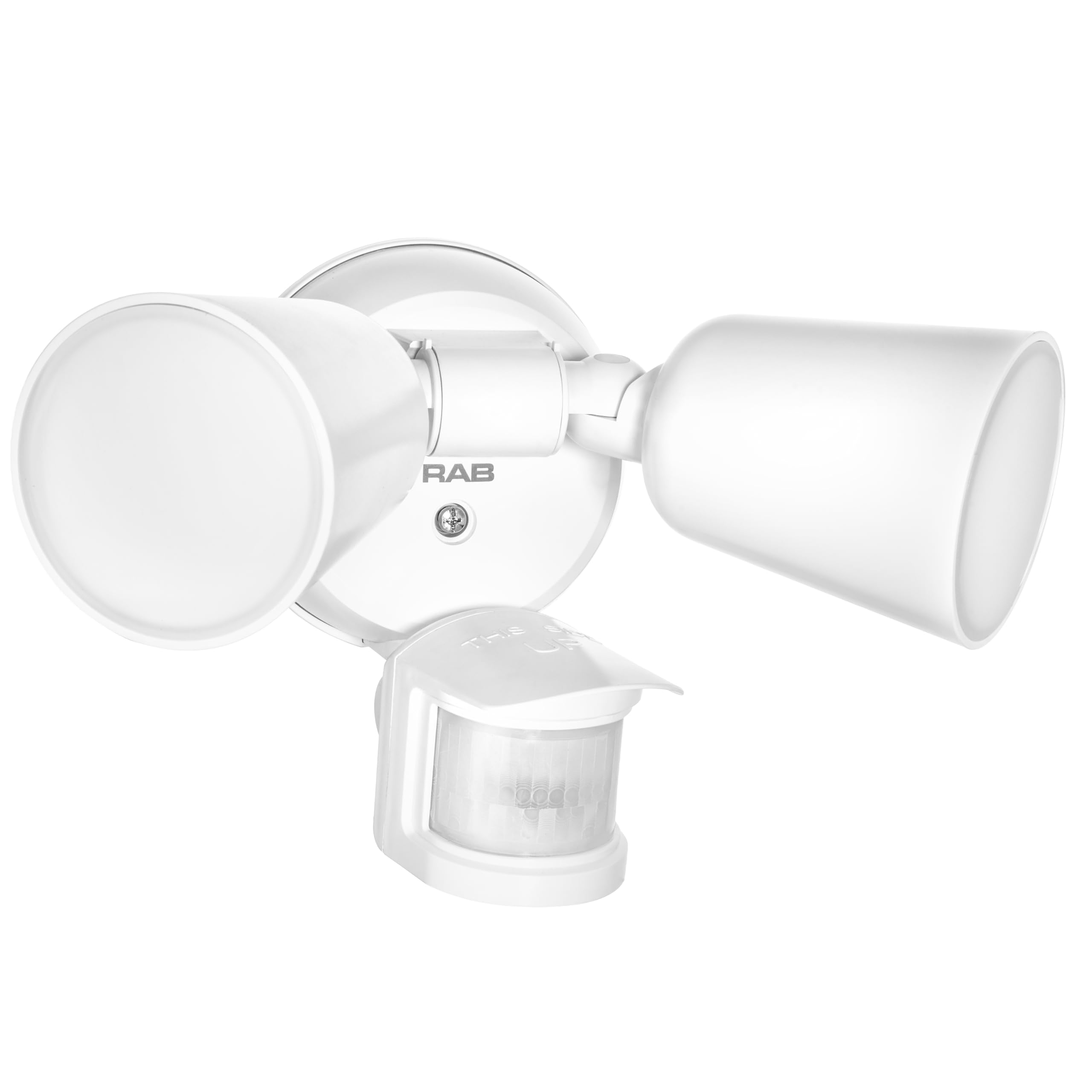 RAB Lighting LU160 motion sensor flood light front view with wide entryway illumination