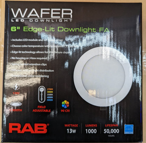 RAB Lighting WFRL edge-lit downlight with black trim for a discreet, modern ceiling look.