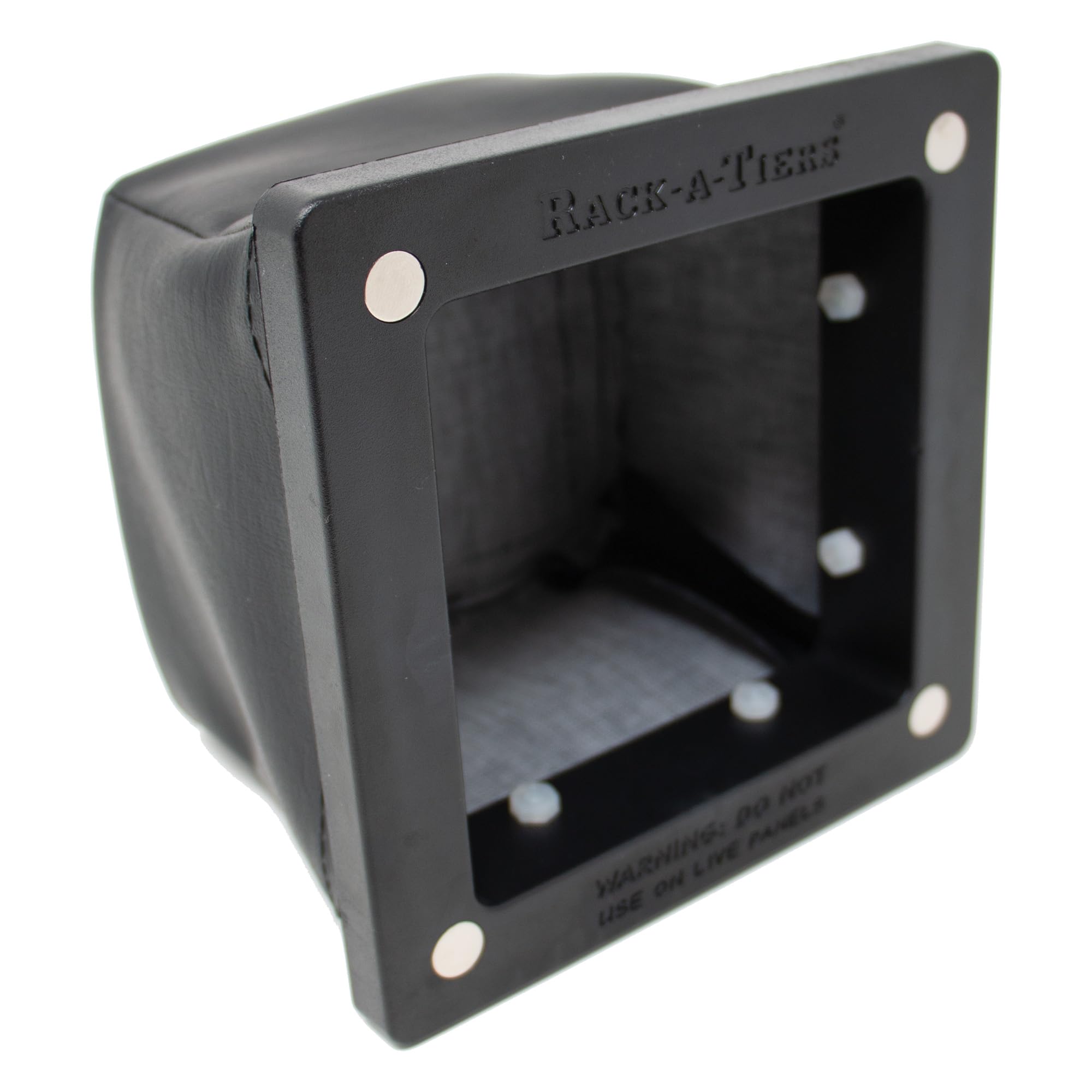 Rack-A-Tiers Dirt Bag catches metal shavings during drilling for a cleaner workspace.