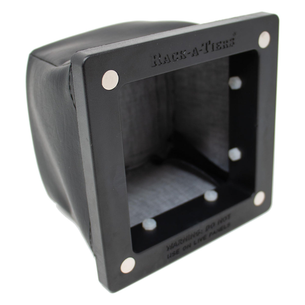 Rack-A-Tiers Dirt Bag catches metal shavings during drilling for a cleaner workspace.