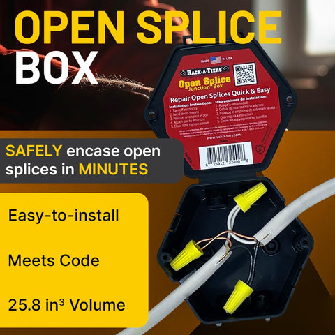 Rack-A-Tiers installation-ready box image demonstrates quick, safe splice enclosure.