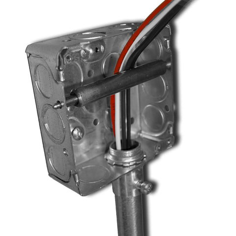 Rack-A-Tiers PulLee steel wire pulling roller, front view, guides wires smoothly in 4x4 box installs.