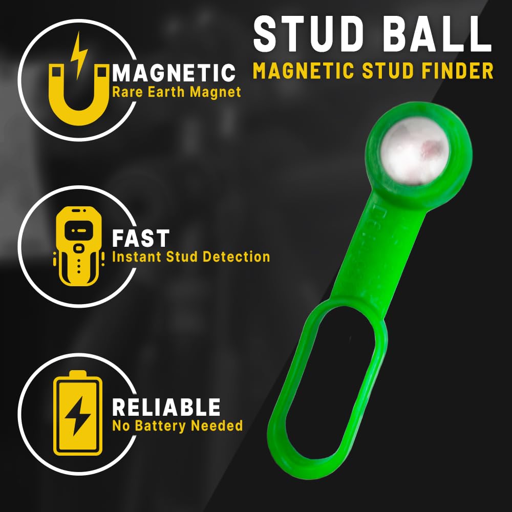 Rack-A-Tiers Stud Ball detects metal through drywall without batteries