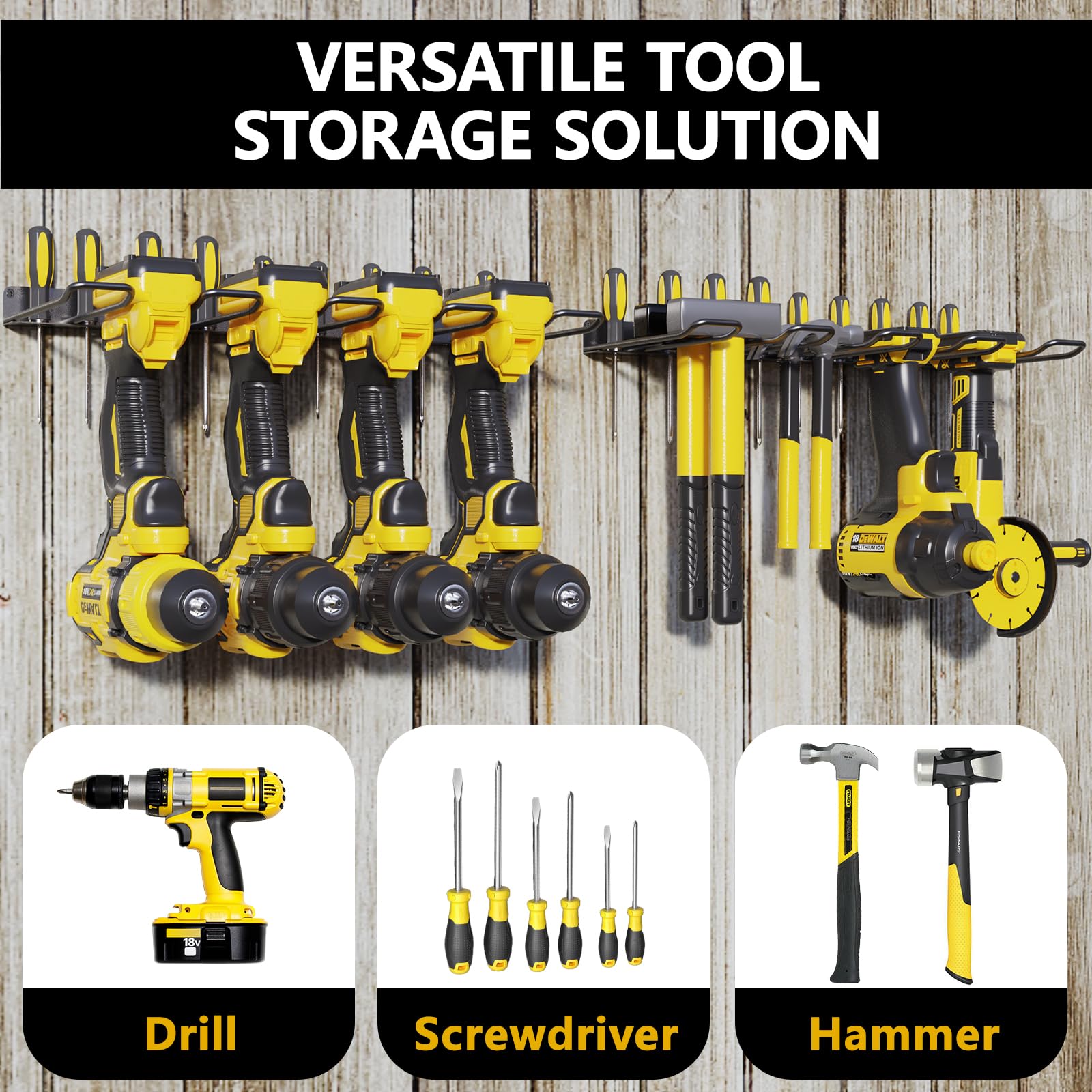 RacKeaLsi heavy-duty tool organizer with eight slots keeps cordless tools accessible.