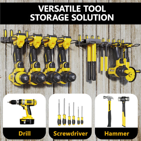 RacKeaLsi heavy-duty tool organizer with eight slots keeps cordless tools accessible.