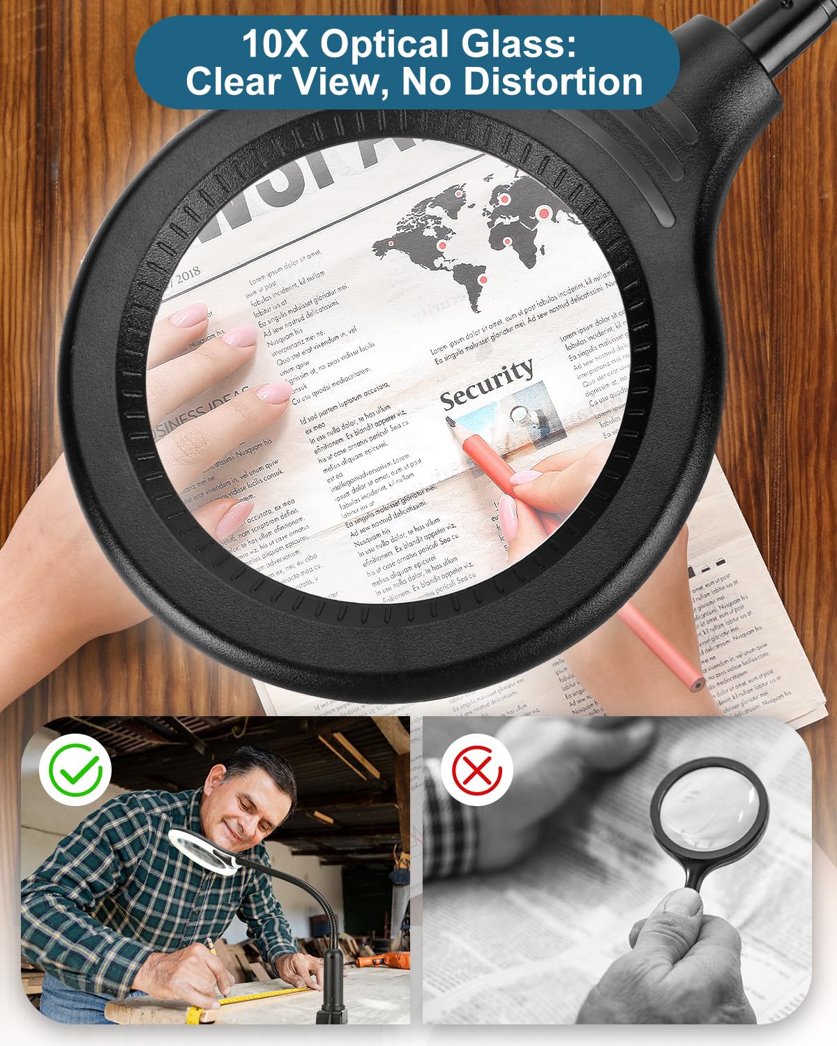 RackydigPro real glass magnifier with 10x 3.75-inch lens aids intricate hobbies.