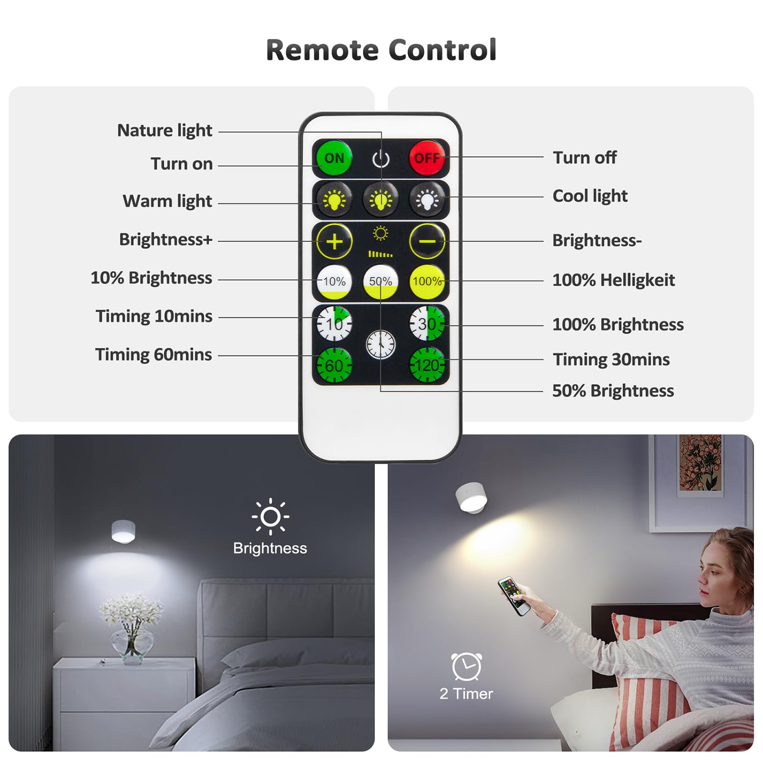 Racokky rechargeable wall light with USB-C charging and long-lasting battery