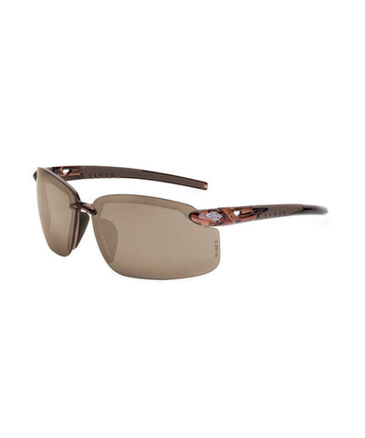 Radians Crossfire ES5 safety glasses with brown frame for outdoor use and glare reduction