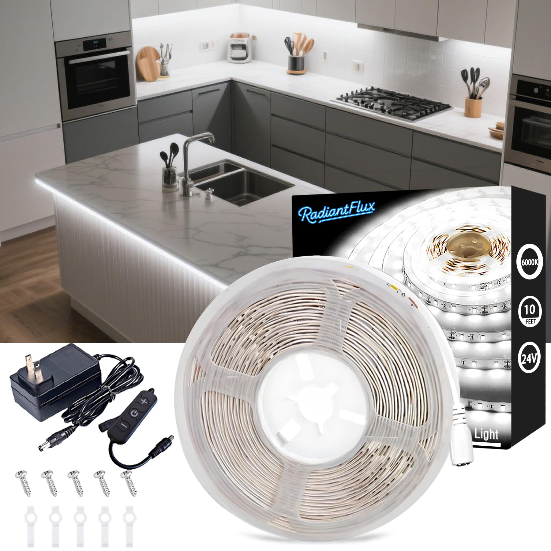 RadiantFlux under cabinet lighting kit delivers clean, even countertop illumination.