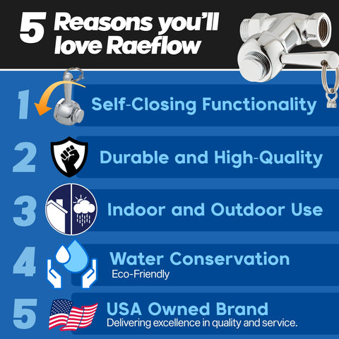 RAEFLOW chrome valve for indoor and outdoor use with durable finish.
