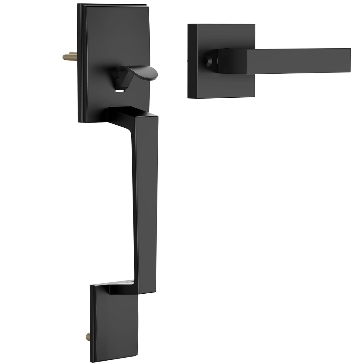 RAFECIEE black front door handle with passage lever in matte finish