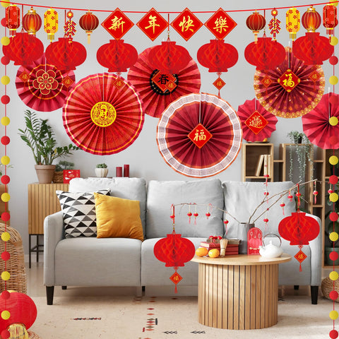 Ragnhild Chinese New Year decorations coordinate color and theme across space.