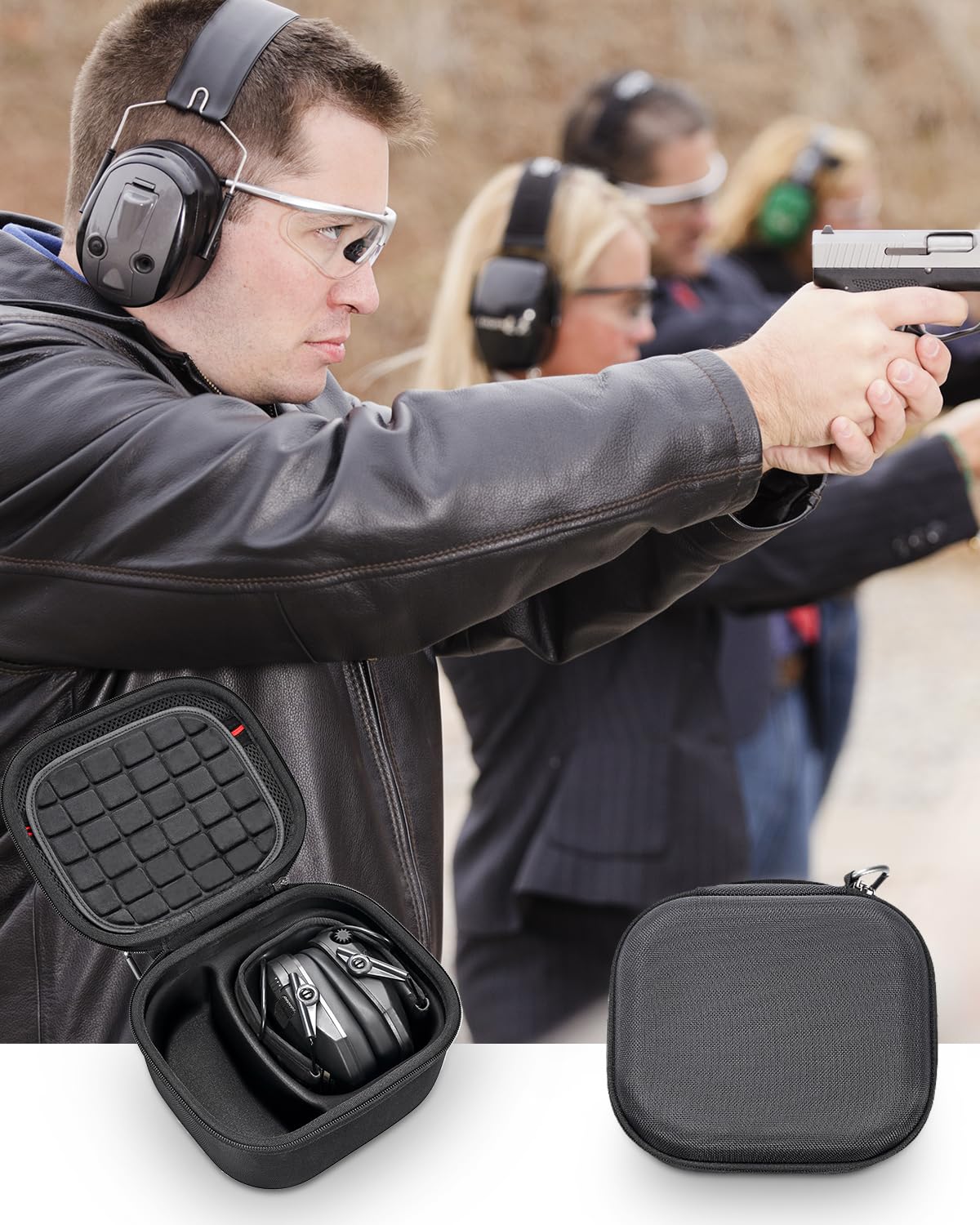 RAIACE hard case with black finish transports Razor Slim earmuffs securely.