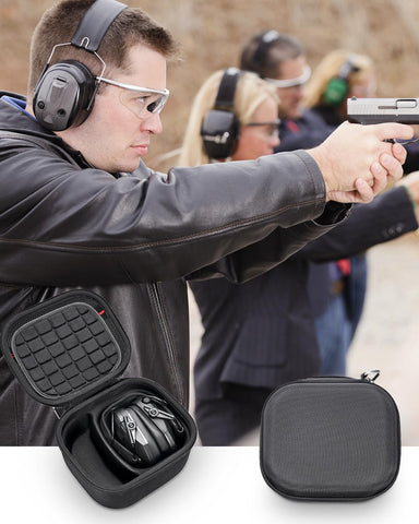 RAIACE hard case with black finish transports Razor Slim earmuffs securely.