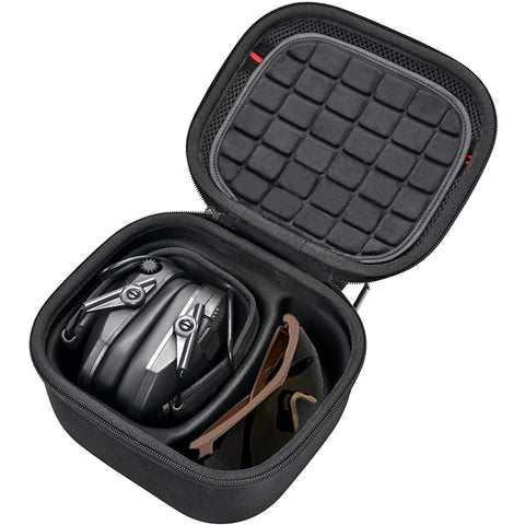 RAIACE hard travel case for Walker's Razor Slim earmuffs, closed to protect from impact and dust.