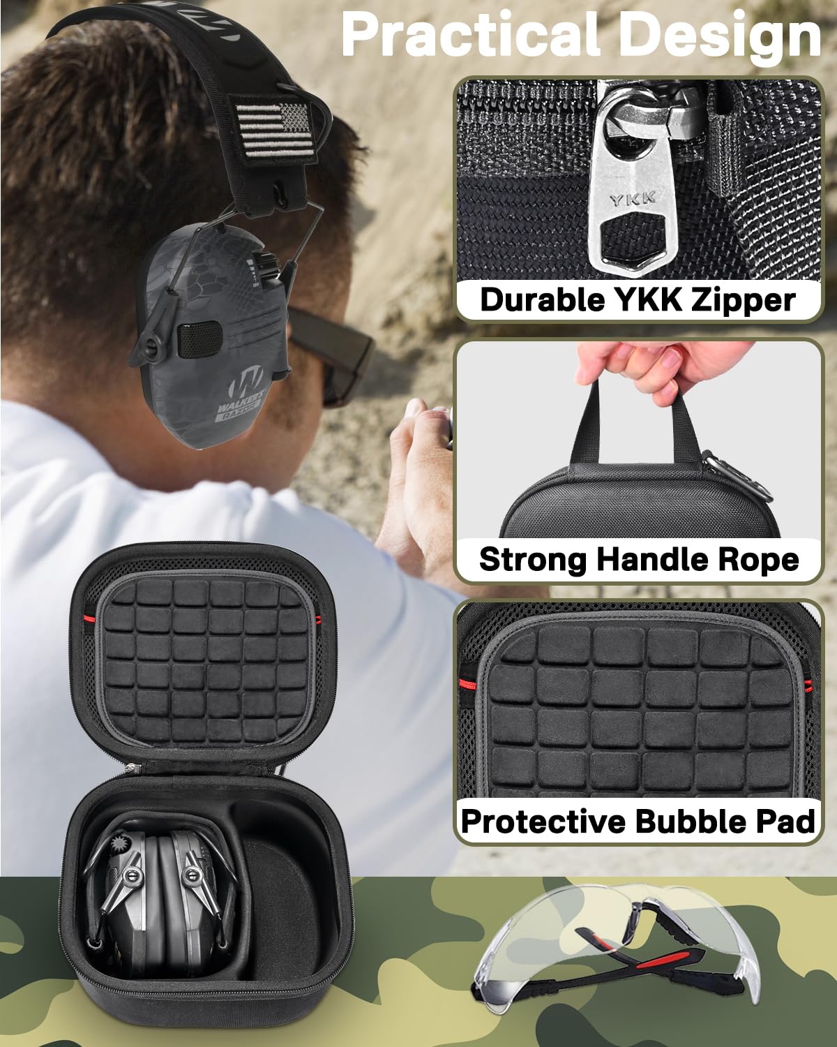 RAIACE hard travel case for Razor Slim earmuffs, durable shell protects against bumps during trips.