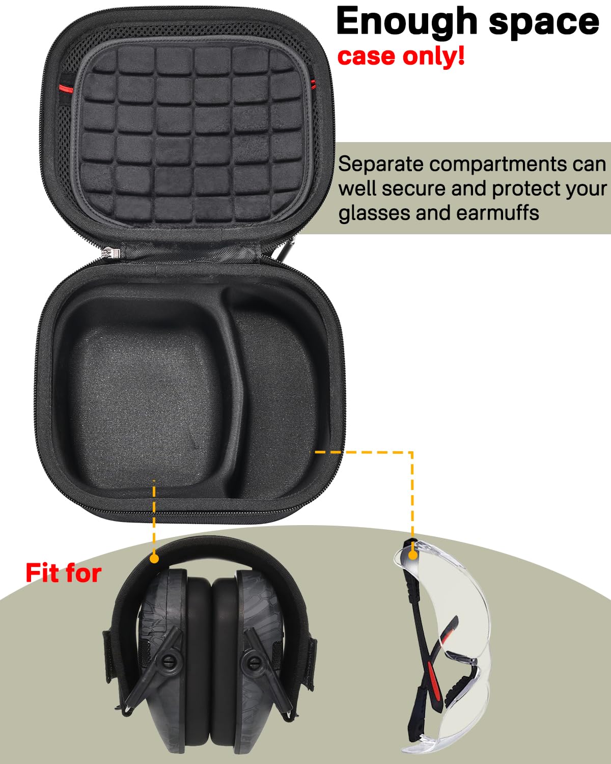 RAIACE hard travel case interior view highlighting snug fit for Razor Slim earmuffs.