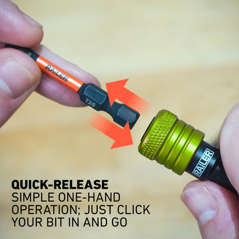 Close-up of Railer 1/4 inch hex shank showing rugged, heavy-duty build.