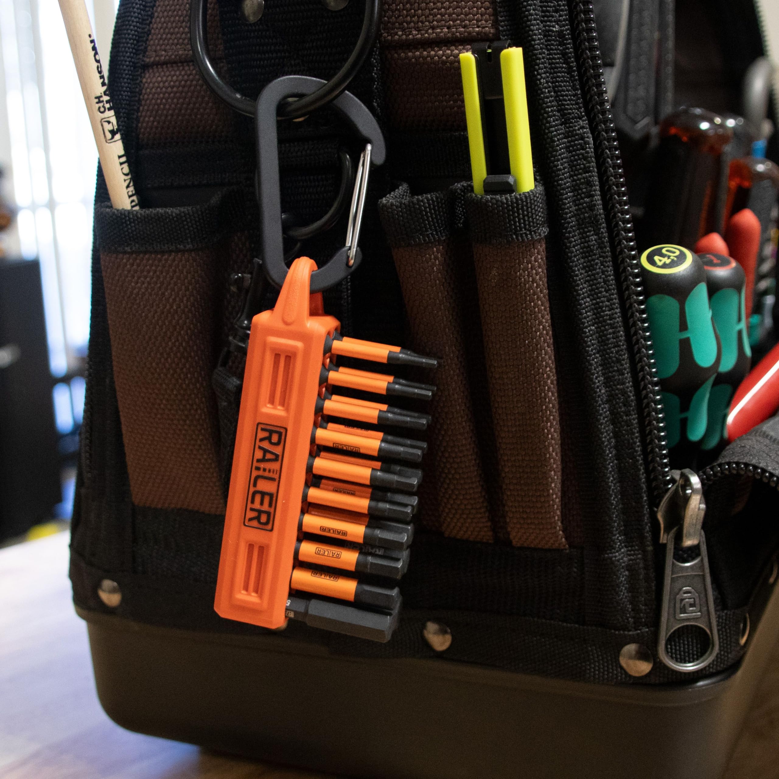 Railer 2-inch impact driver compatible hex bits on hand during quick swaps