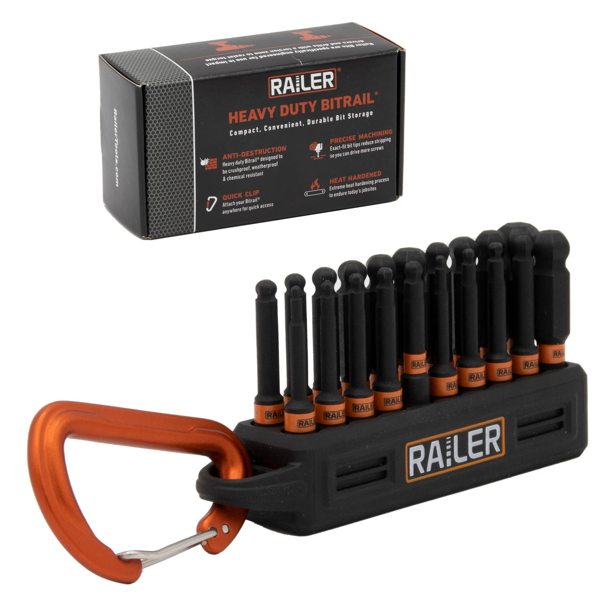 Railer ball end hex bit set displayed for versatile furniture screws