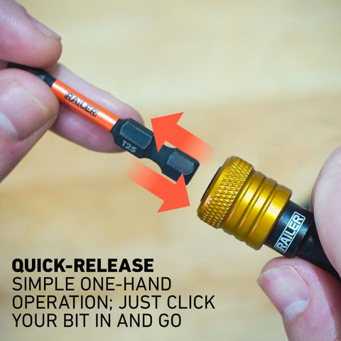 Railer Bit Holder compact design shown on a toolbelt for portability.