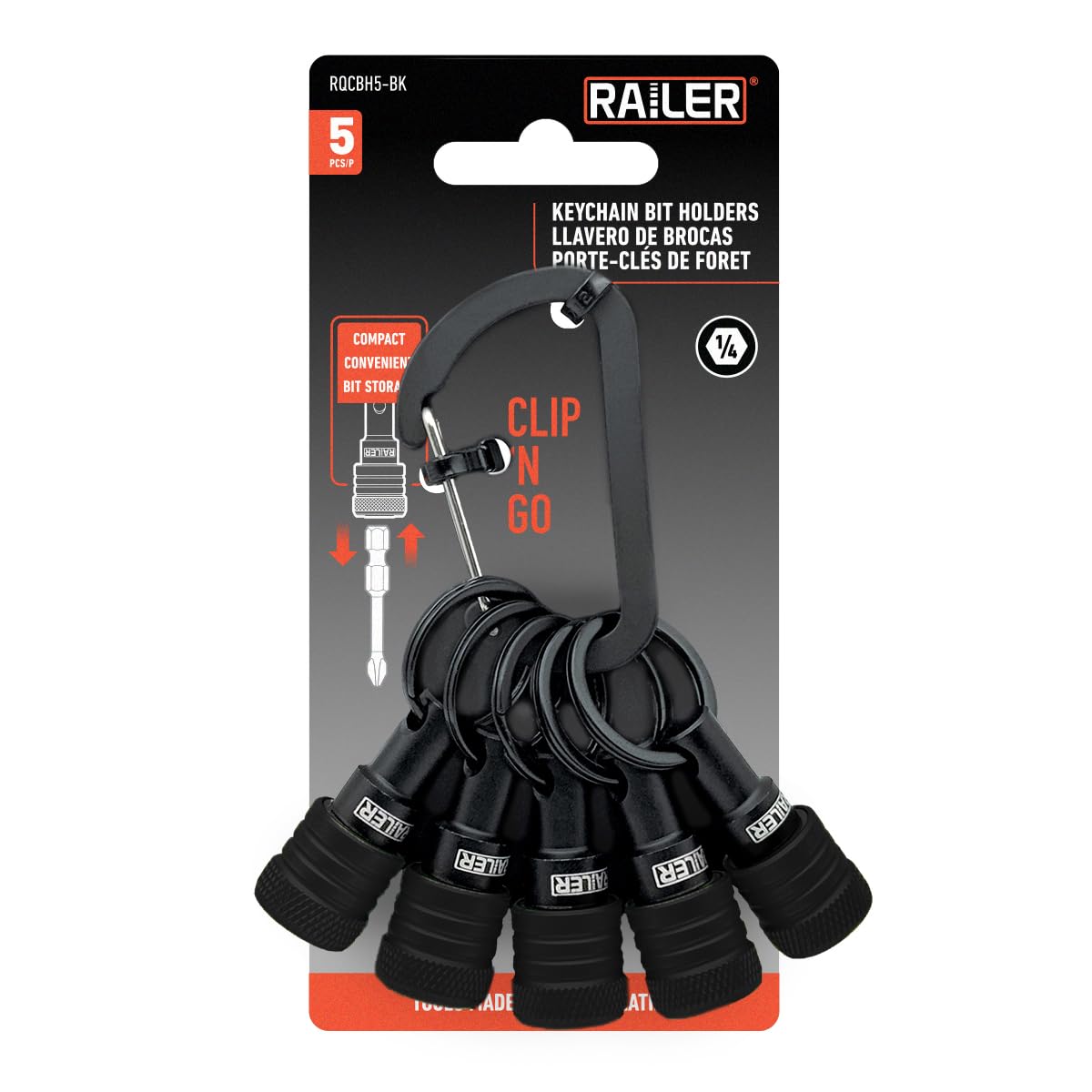 Railer bit holder keychain 5pc keeps essential bits organized on the go.