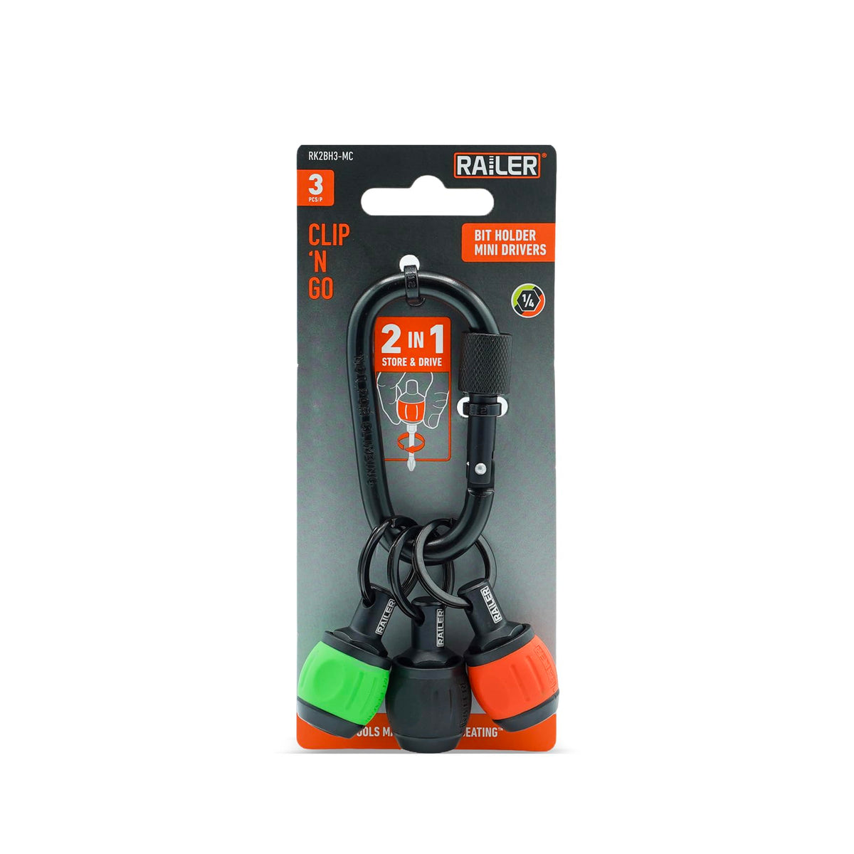 Railier bit holder key chain closeup showing quick access on the job