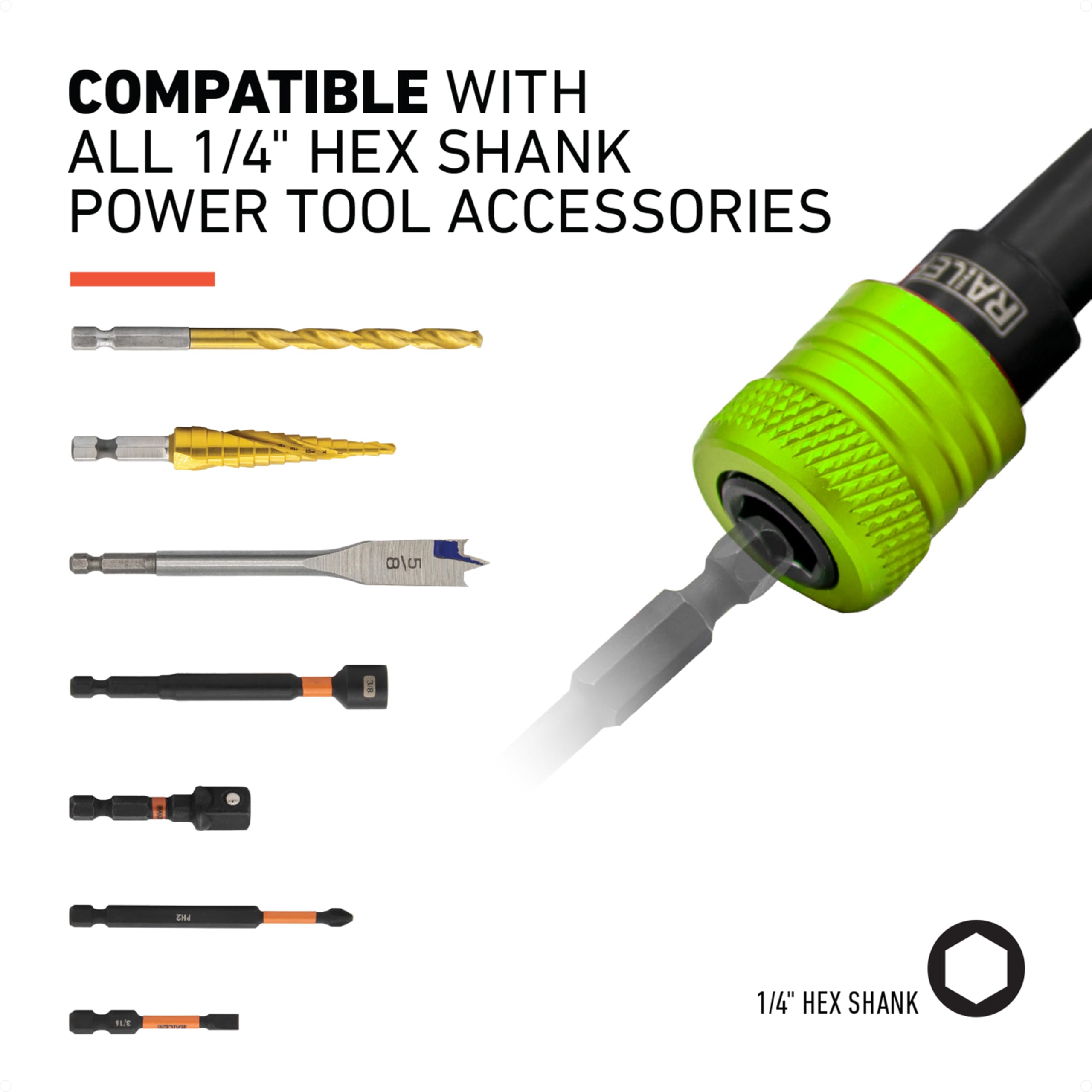 Railer quick-release bit holders on carabiner enable fast bit swaps on site.