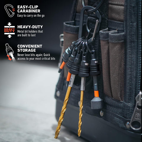 Railer carabiner clip bit holder plus compact design for easy carry.