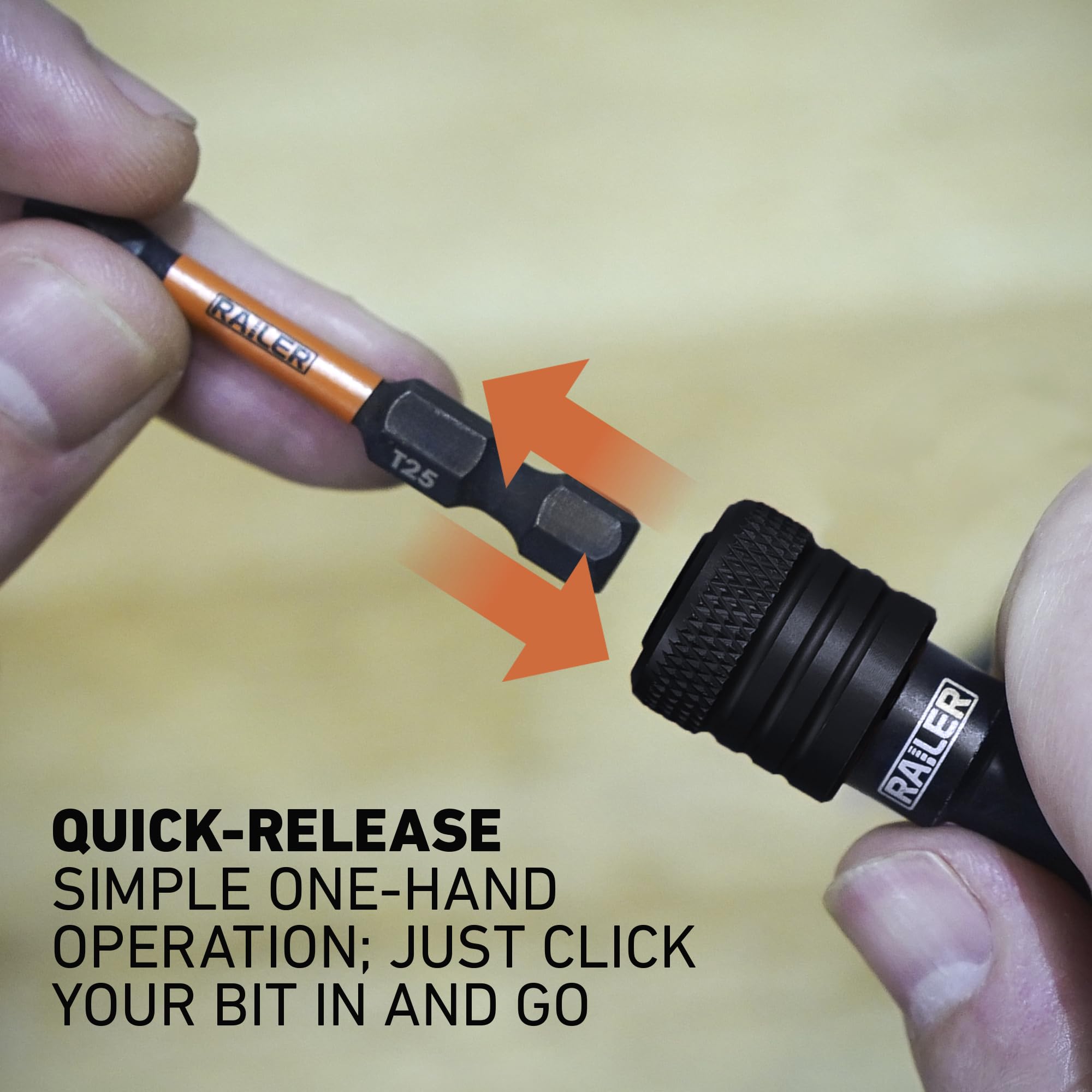 Railer nut driver bit holder keeps specialty bits secure.