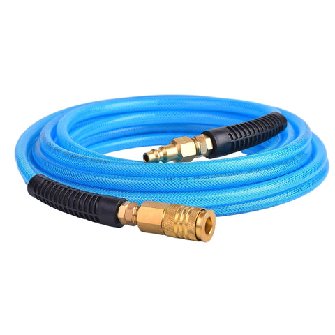 RainBello 25ft reinforced polyurethane air hose ideal for high-demand garage tasks.