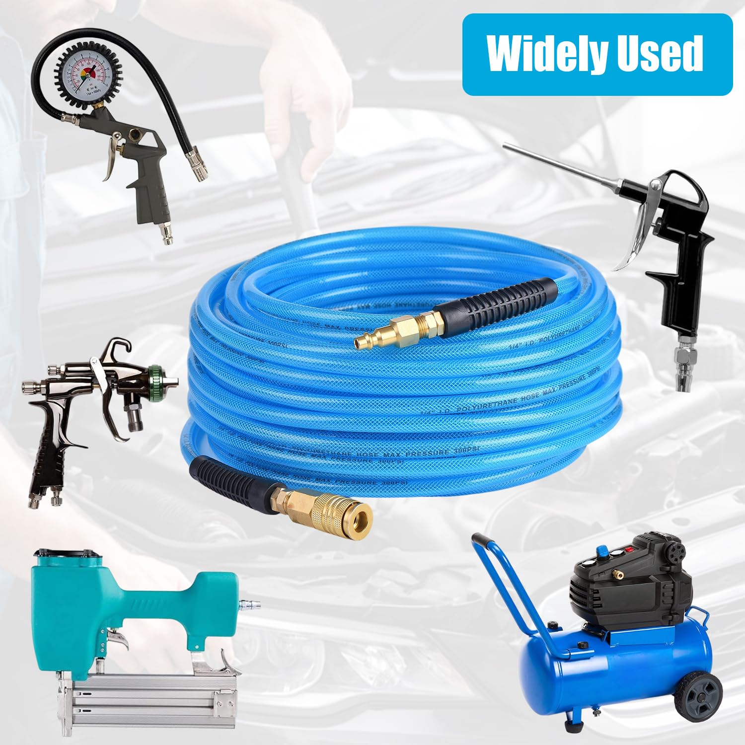 RainBello ideal for garage and shop use across tires, spray guns, and impact wrenches.