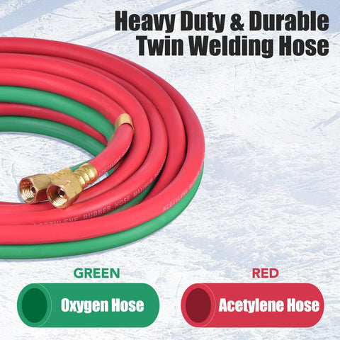 RainBello oxygen acetylene hose with 9/16-18 B fittings ensures leak-free torch setup