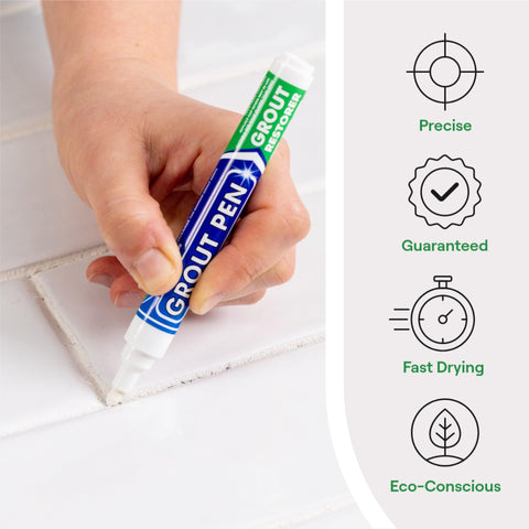 Rainbow Chalk Markers Limited grout pen applying on tile grout in kitchen.
