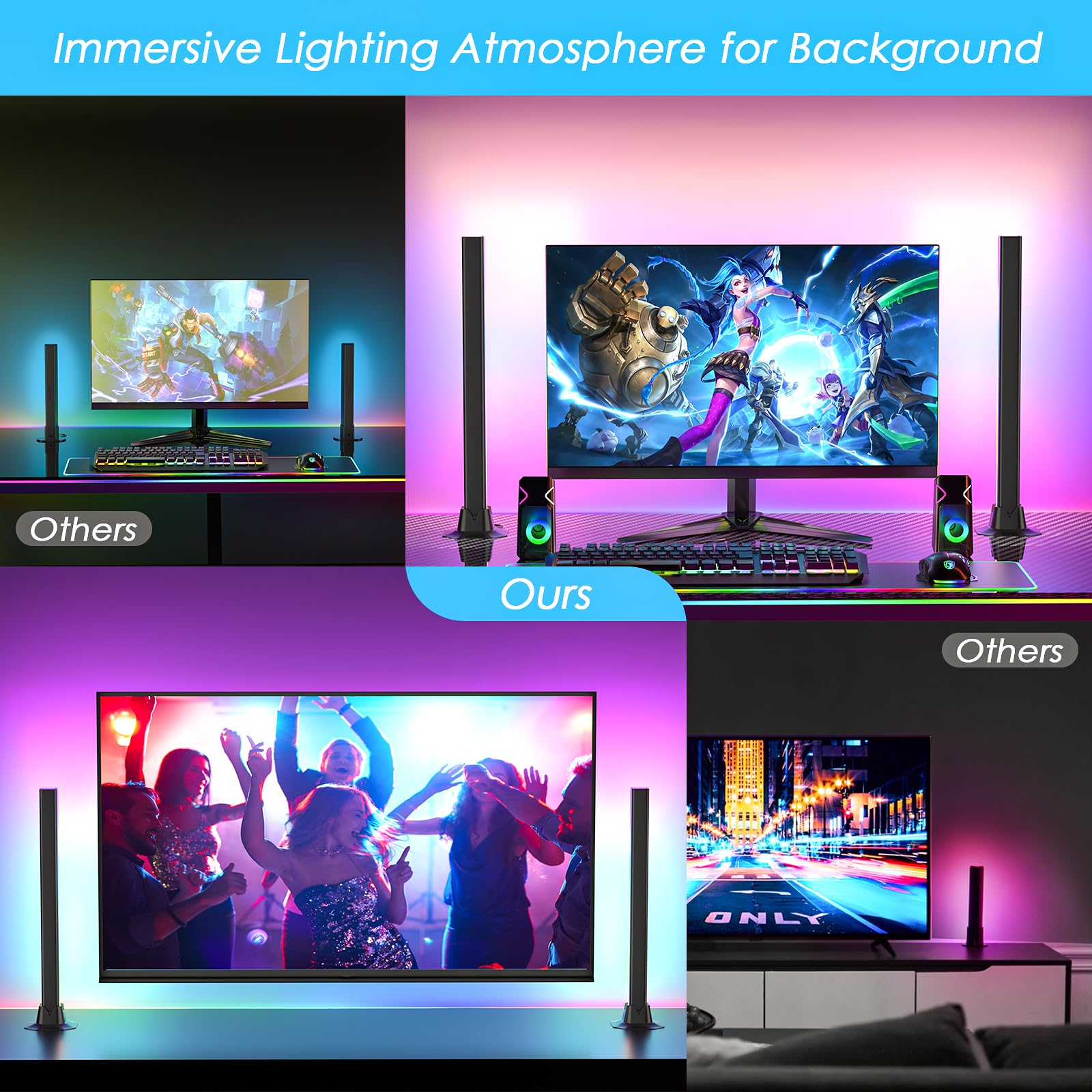 Rainbow Chasing light bar showcases 16 million colors for vibrant scenes.