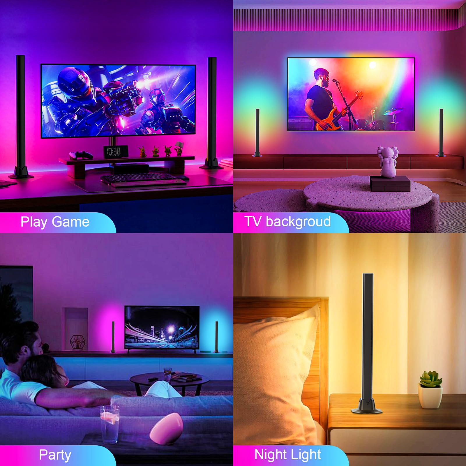 Rainbow Chasing RGB bar USB-powered, easy placement anywhere.