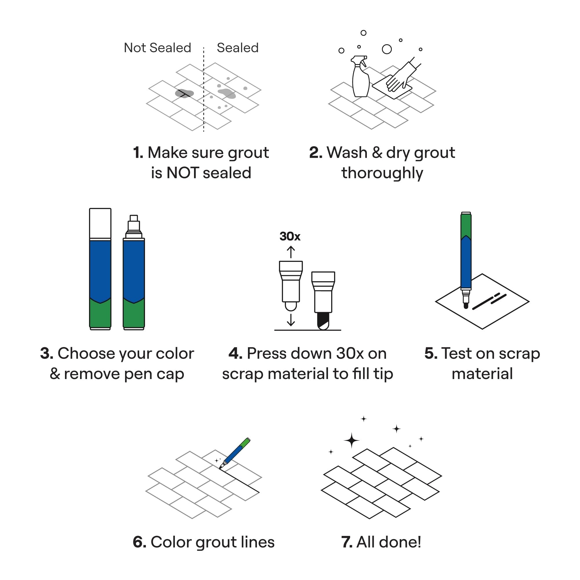 Rainbow Grout Pen Brown Ink demonstrates durable, water-based color for long-lasting updates.