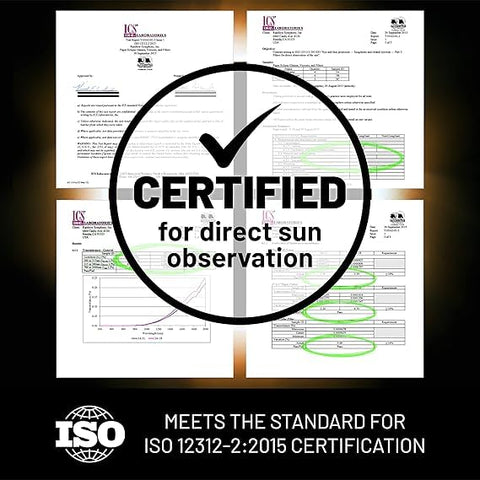 Rainbow Symphony eclipse glasses, USA-made, CE ISO certified for direct sun viewing.