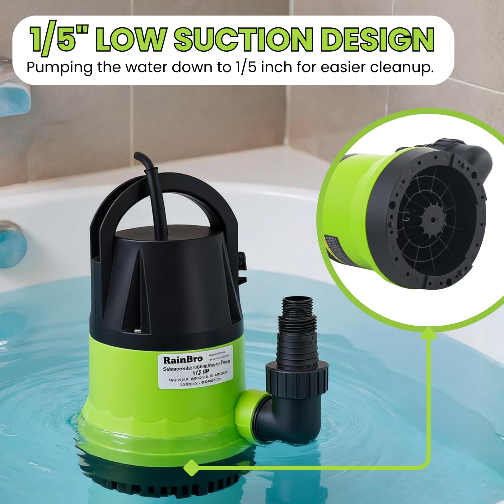 RainBro sump pump 25ft power cord offers flexible outdoor use.