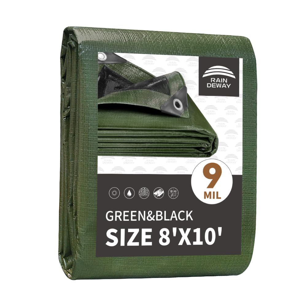 RAINDEWAY tarp 8x10 finished size provides full coverage for outdoor setups.