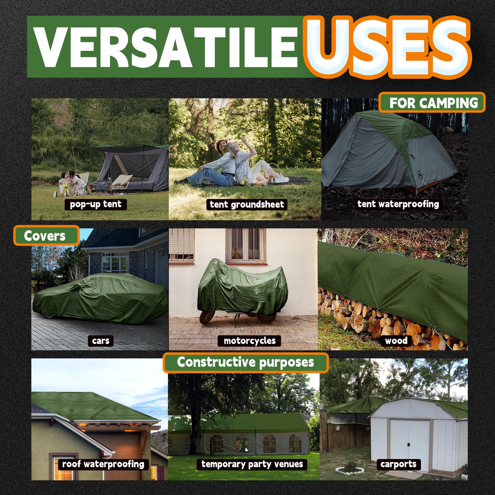 RAINDEWAY tarp with 9 mil thickness delivers durable outdoor coverage.