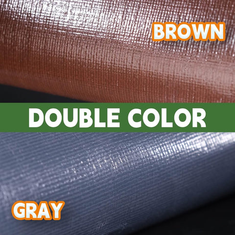 RAINDEWAY tarp shows full size with actual dimensions for dependable fit.